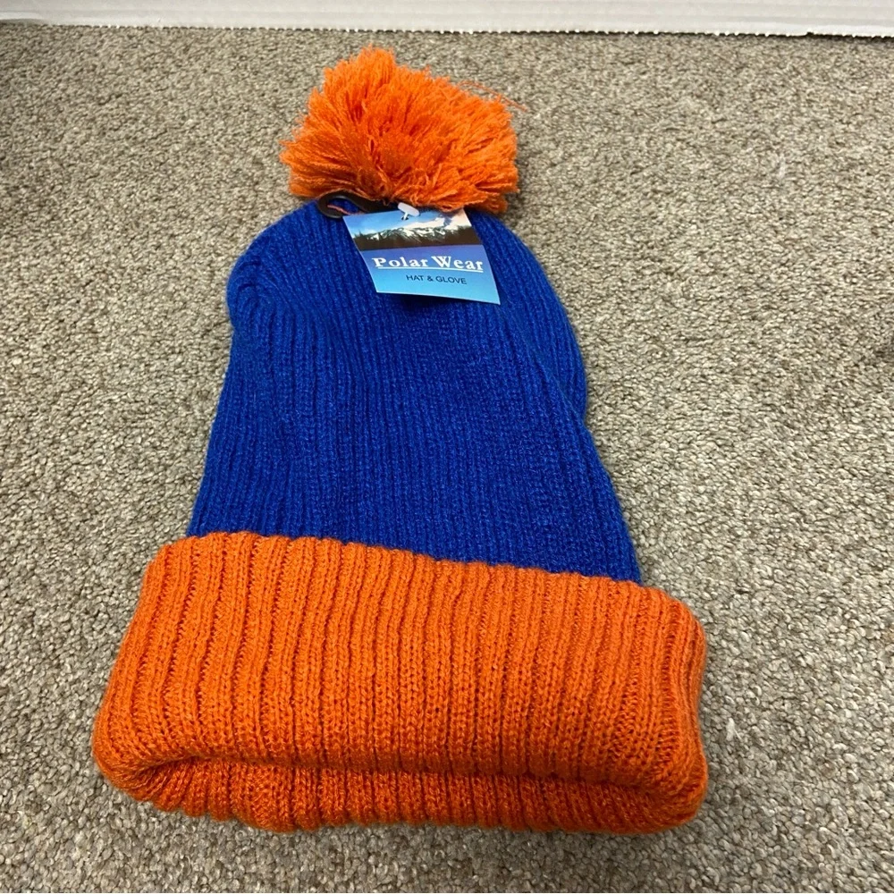 Polar Wear, Blue and Orange Beanie with Pom Pom.‎ NWT